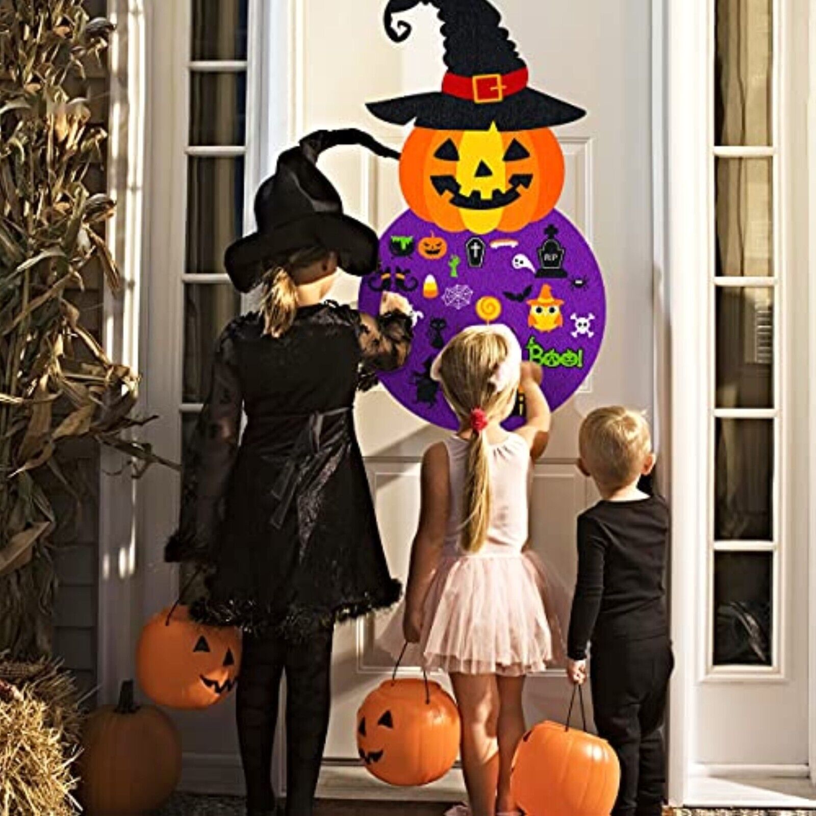 Halloween Filz Kürbis Set 55-teilig – Deko & Bastelset mit Hexe, Geistern & Spinnen