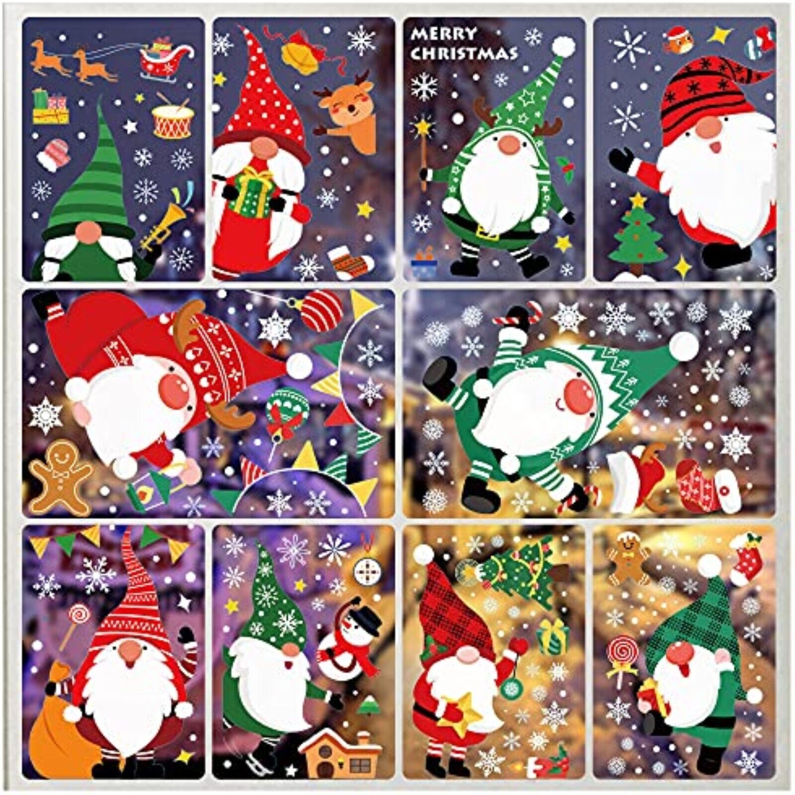 10 Bögen Weihnachten Fensterbilder – Selbstklebende PVC Weihnachtsaufkleber, Wiederverwendbar, Für Fenster & Glatte Flächen