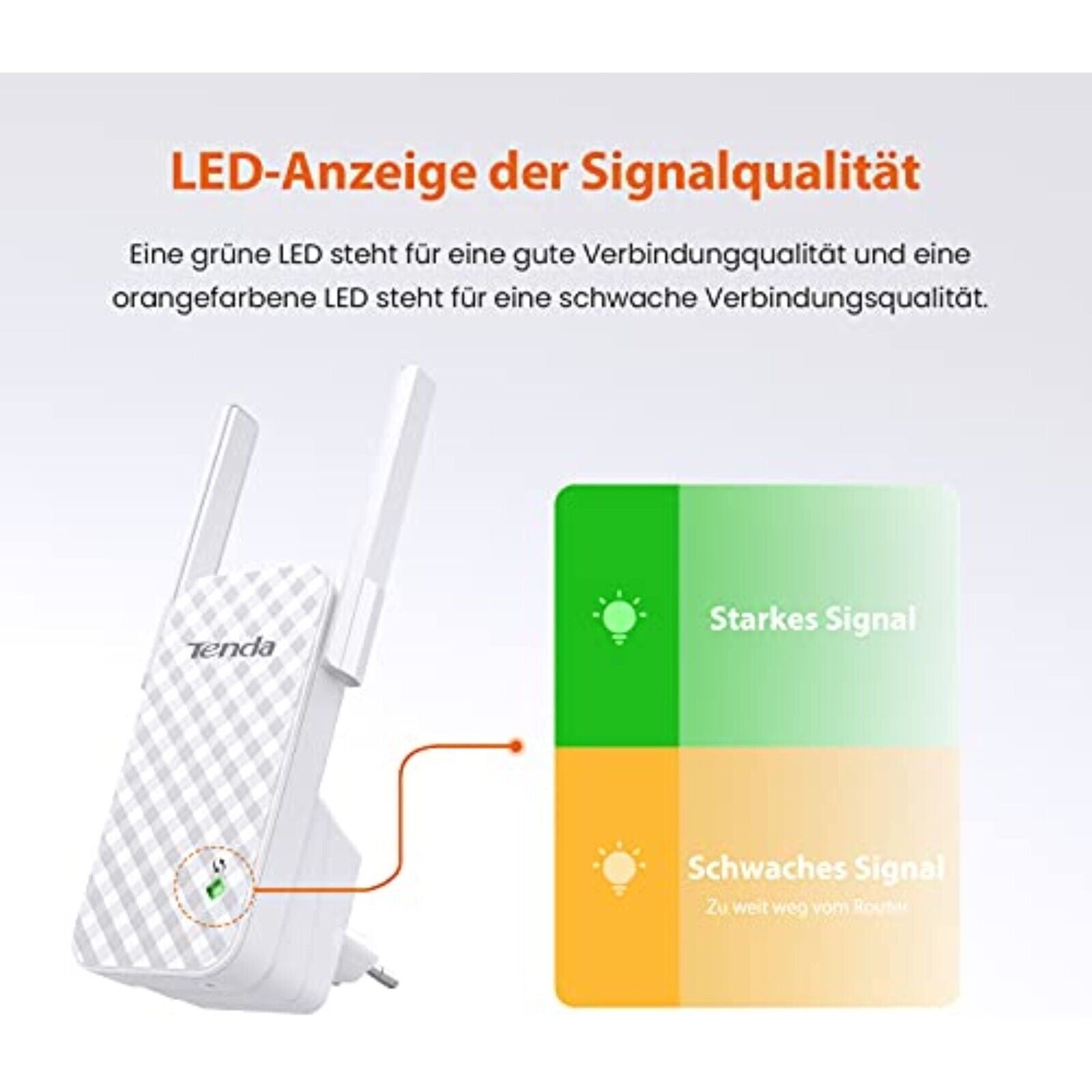 Tenda A9 N300 Universal WiFi Amplifier Repeater 300Mbps 2* 3 dBi Antennas White 