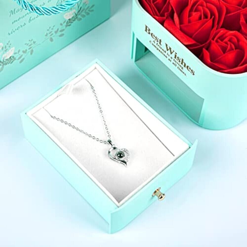 Valentinstag Jahrestag Ewige Echte Rot Rose Rosenbox  Geschenkbox+Halskette