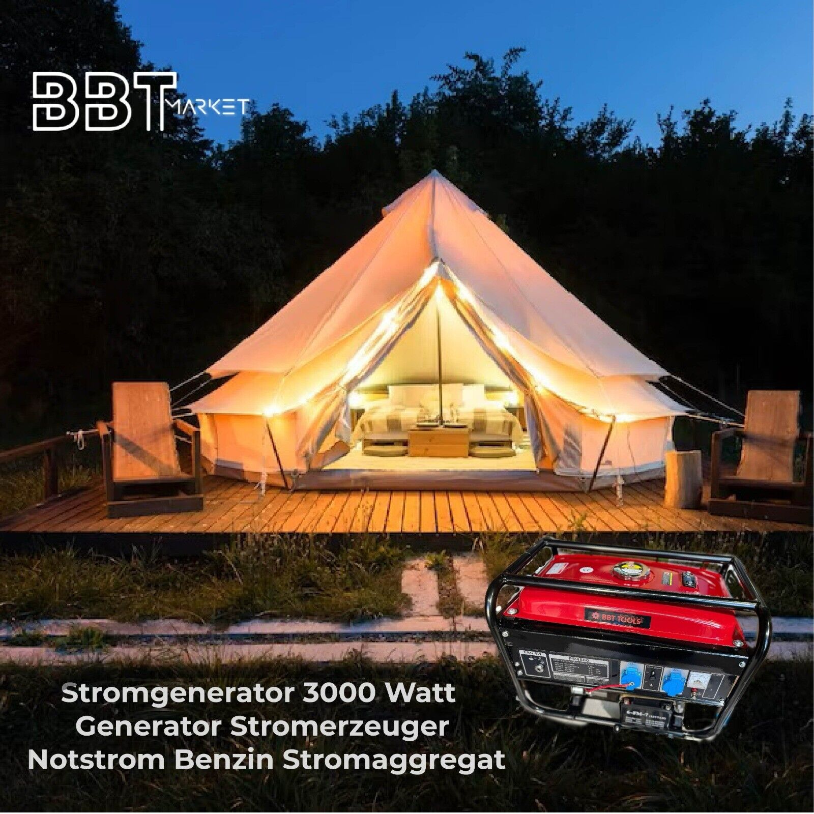 BBT Tools Notstromaggregat Stromerzeuger Generator Stromgenerator 3000 W NEU