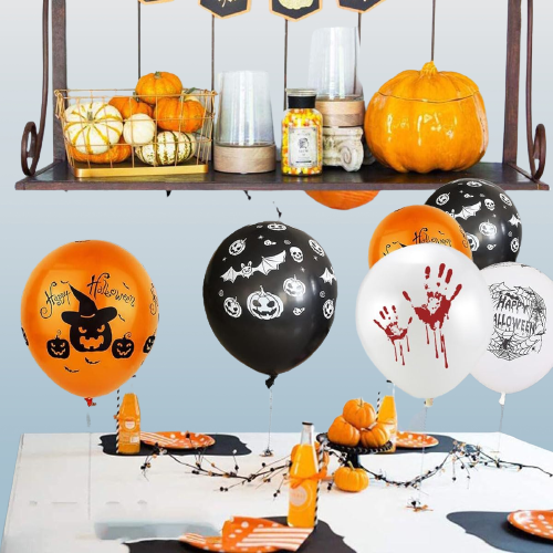 Halloween Luftballons Set 48 Stück – Latex Deko mit Kürbis, Geist & Totenkopf