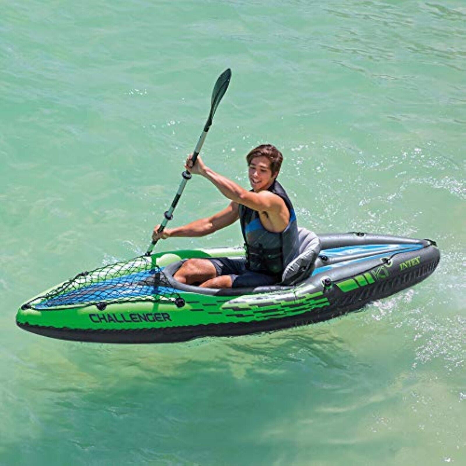 Intex Kayak Challenger K1 Set Inflatable Boat Paddle Boat + Aluminum Paddle Pump NEW 