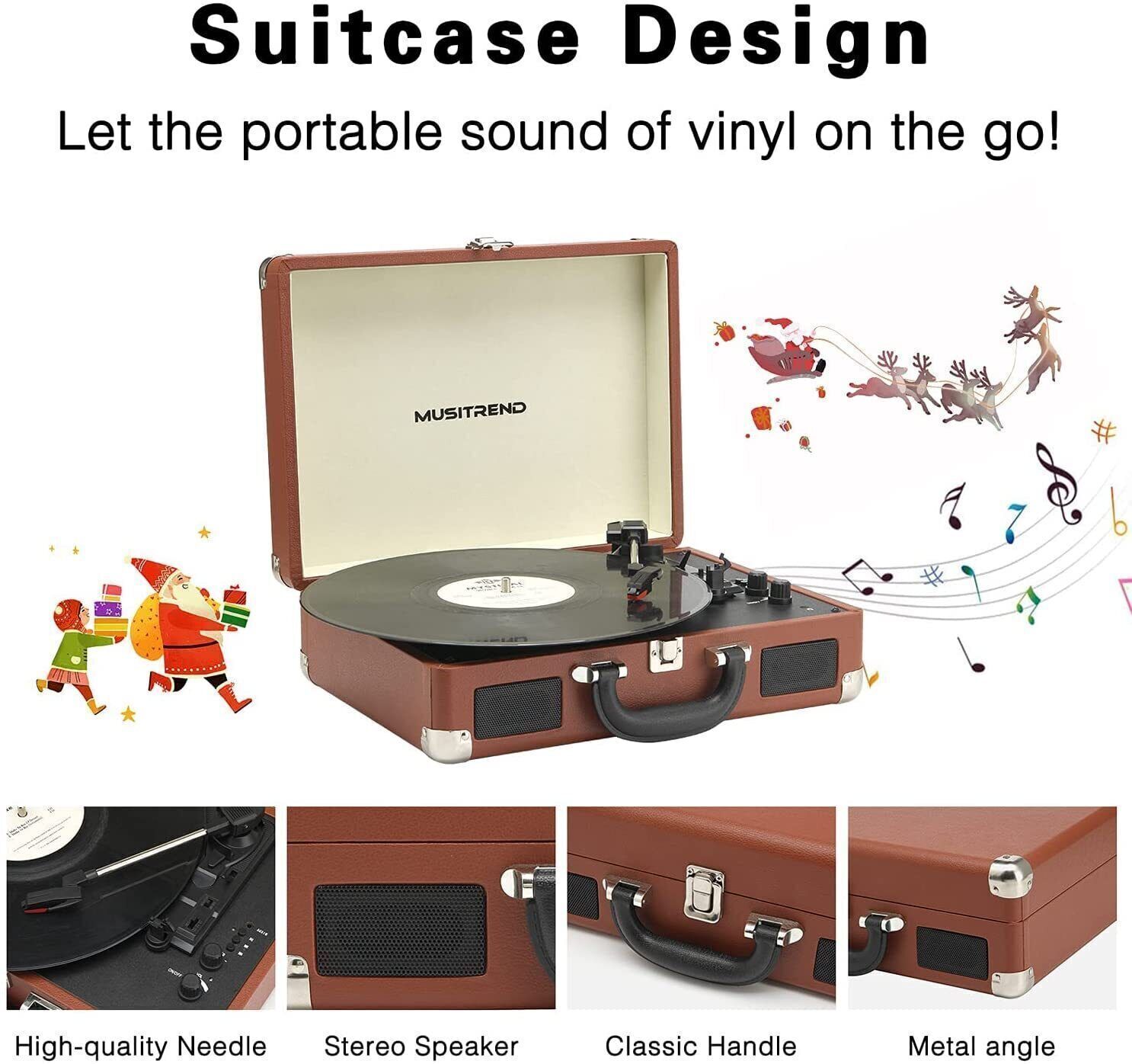 Bluetooth Plattenspieler Turntable mit Stereo-Lautsprecher Vinyl-zu-MP3-Aufnahme