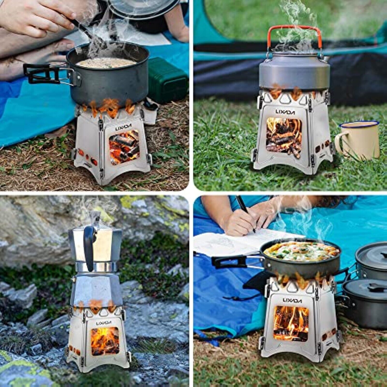Stainless steel pocket stove camping stove wood gasifier oven emergency stove foldable travel 