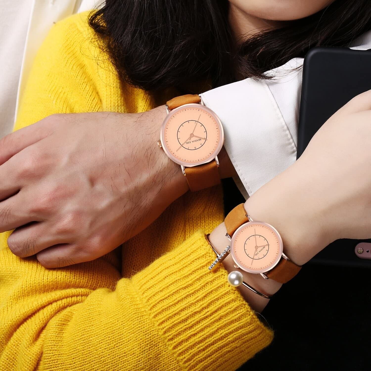 2 pieces - Classic wristwatch couple watches for women and men 3 ATM water di