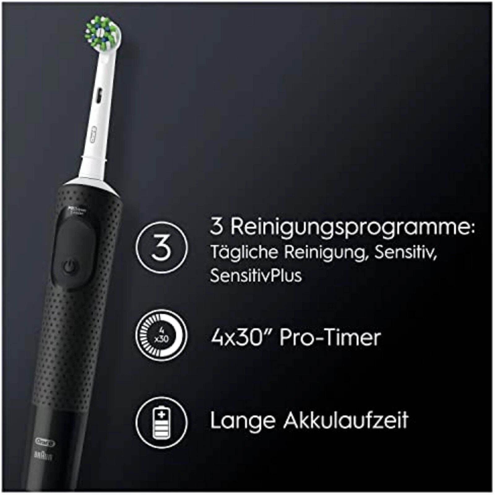 Oral-B Vitality Pro Elektrische Zahnbürste Schwarz – 3 Putzprogramme, 2D-Technologie, Wiederaufladbar