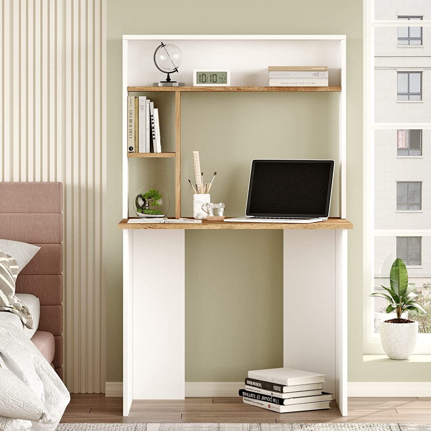Computer desk, work table, mobile office table, PC table with shelves 