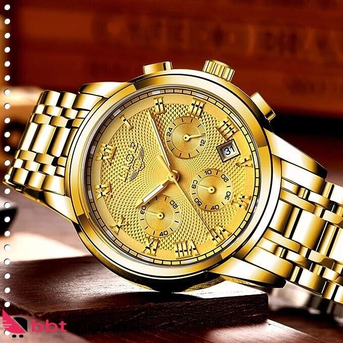 Herren Uhren Sport Wasserdicht Edelstahl  Analoger Quarz Chronograph Kalender