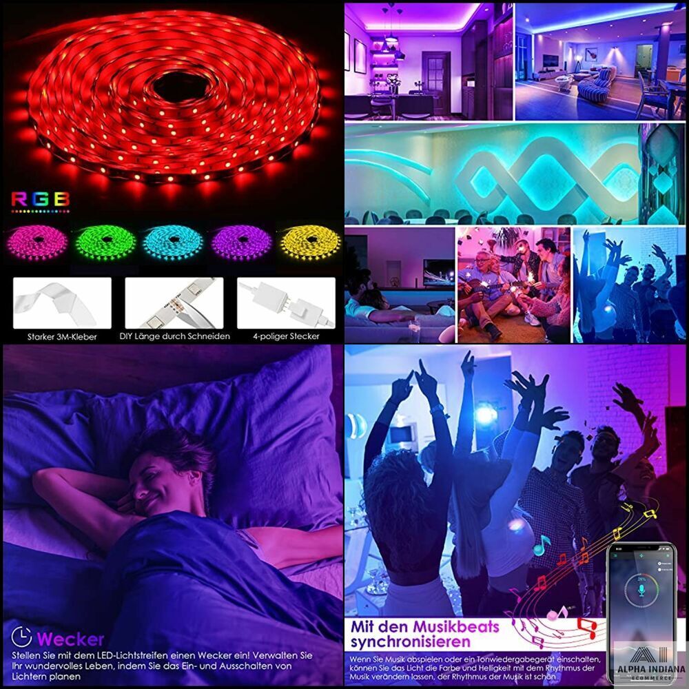 30M RGB LED Strip 5050 – App & Fernbedienung – Musik-Sync & Timer Funktion