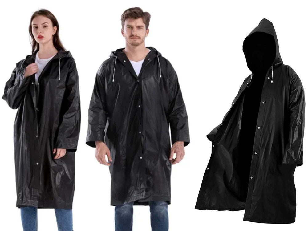 Regenmantel Unisex Wasserfest mit Kapuze Schwarz – Leichter Regenponcho Universal