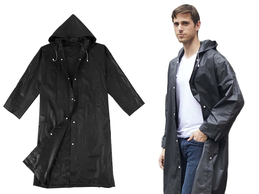 Regenmantel Unisex Wasserfest mit Kapuze Schwarz – Leichter Regenponcho Universal