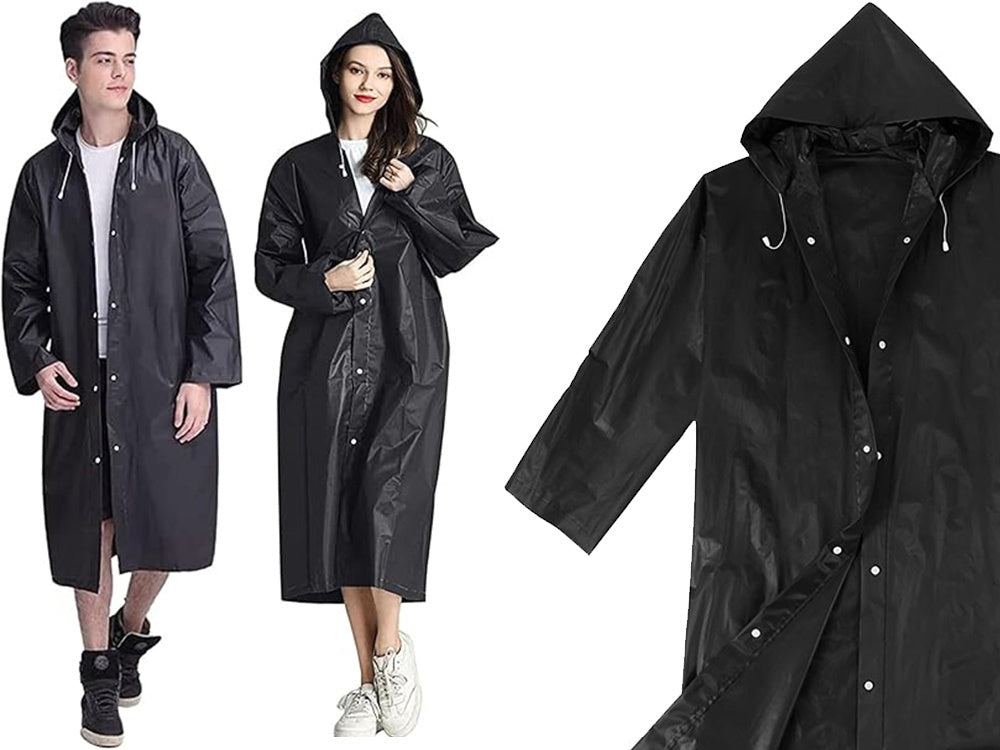 Regenmantel Unisex Wasserfest mit Kapuze Schwarz – Leichter Regenponcho Universal