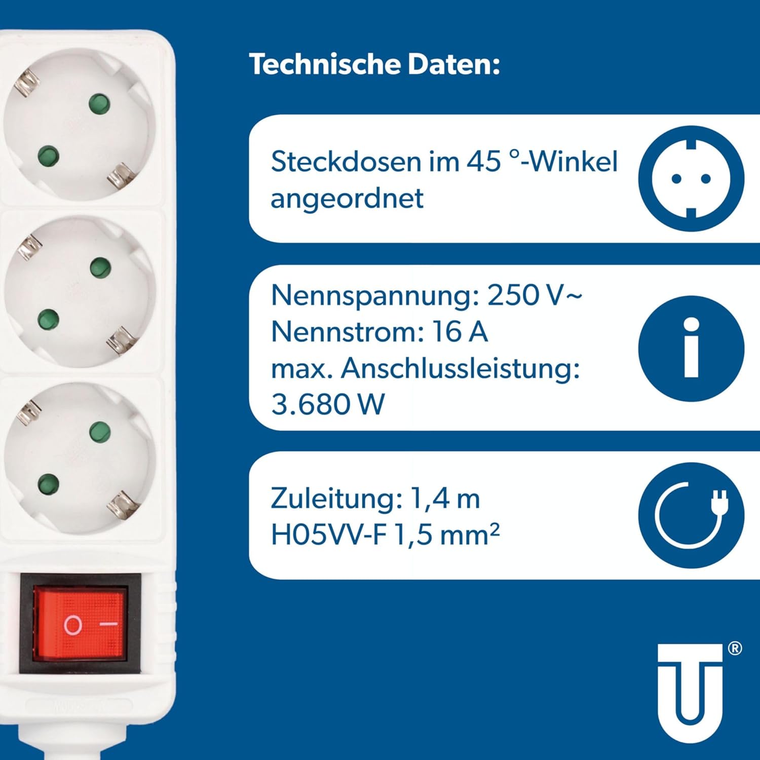 4-way power strip table socket with switch white and switch new 