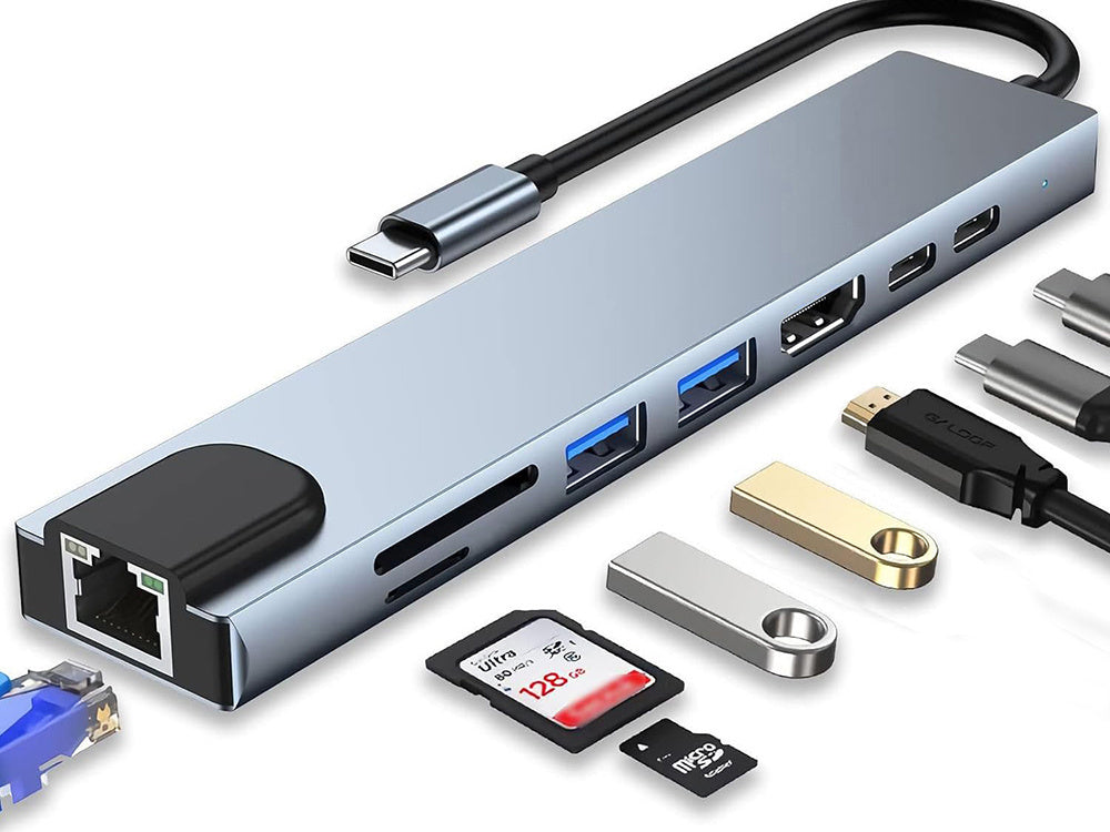 USB C Hub 8in1 Adapter HDMI 4K RJ45 SD TF Thunderbolt 3