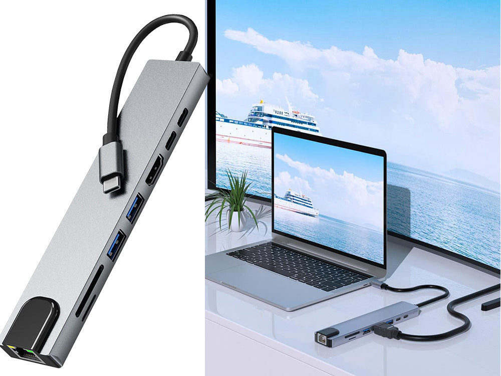 USB C Hub 8in1 Adapter HDMI 4K RJ45 SD TF Thunderbolt 3