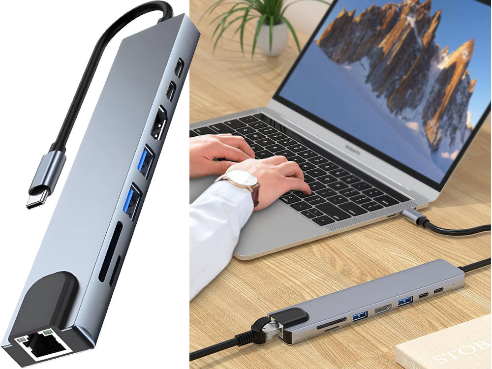 USB C Hub 8in1 Adapter HDMI 4K RJ45 SD TF Thunderbolt 3