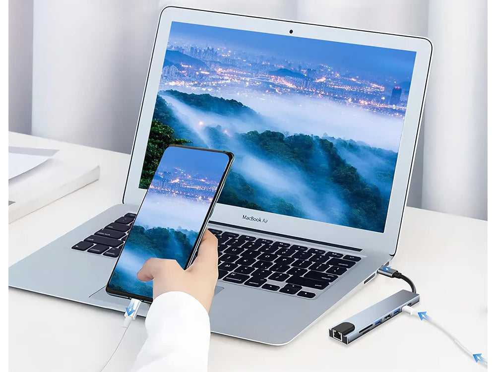 USB C Hub 8in1 Adapter HDMI 4K RJ45 SD TF Thunderbolt 3