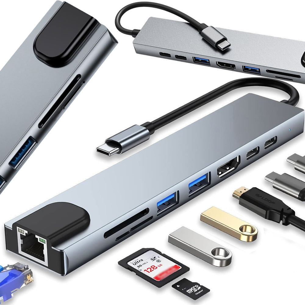 USB C Hub 8in1 Adapter HDMI 4K RJ45 SD TF Thunderbolt 3