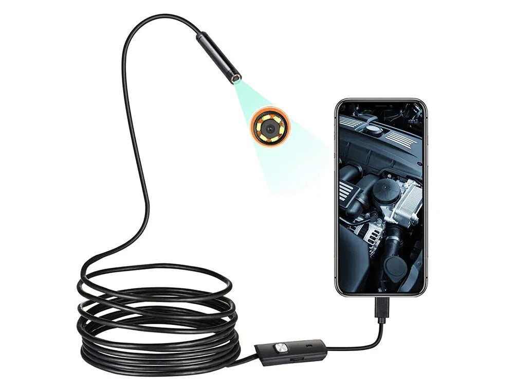USB Endoskopkamera 5 m mit 5,5 mm Kamerakopf – LED Inspektionskamera IP67 für Android OTG & Windows PC