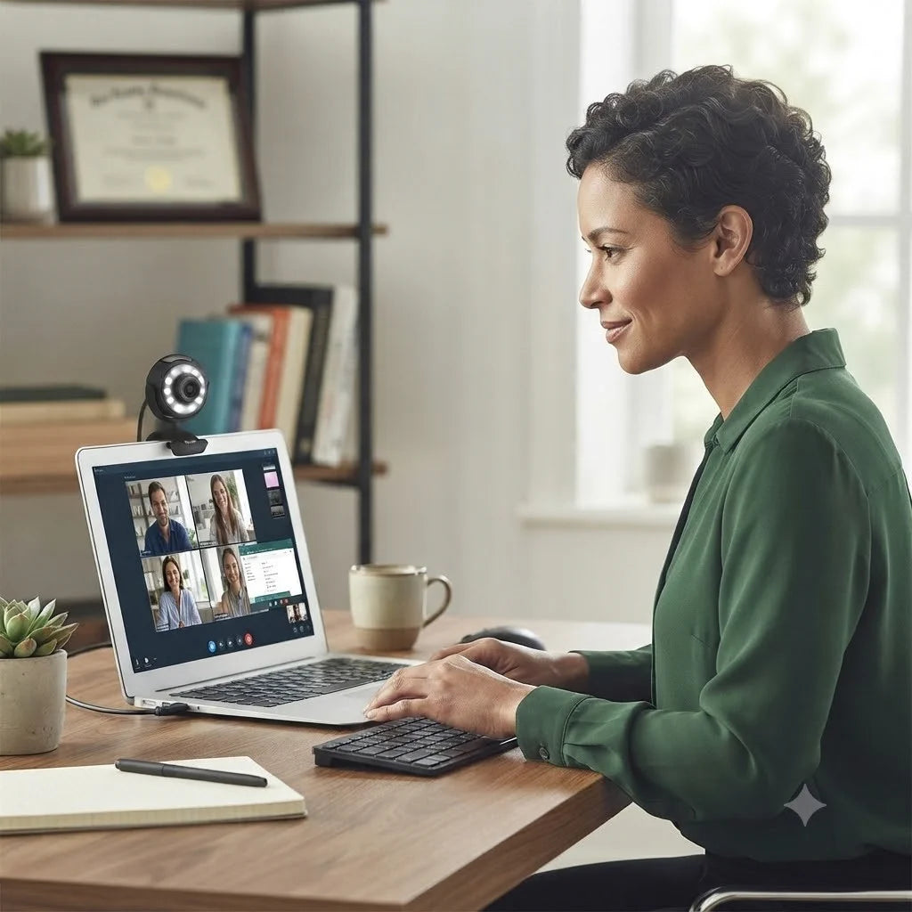 USB Webcam 1,3 Megapixel mit Mikrofon & LED Beleuchtung – PC Laptop Kamera für Videochat