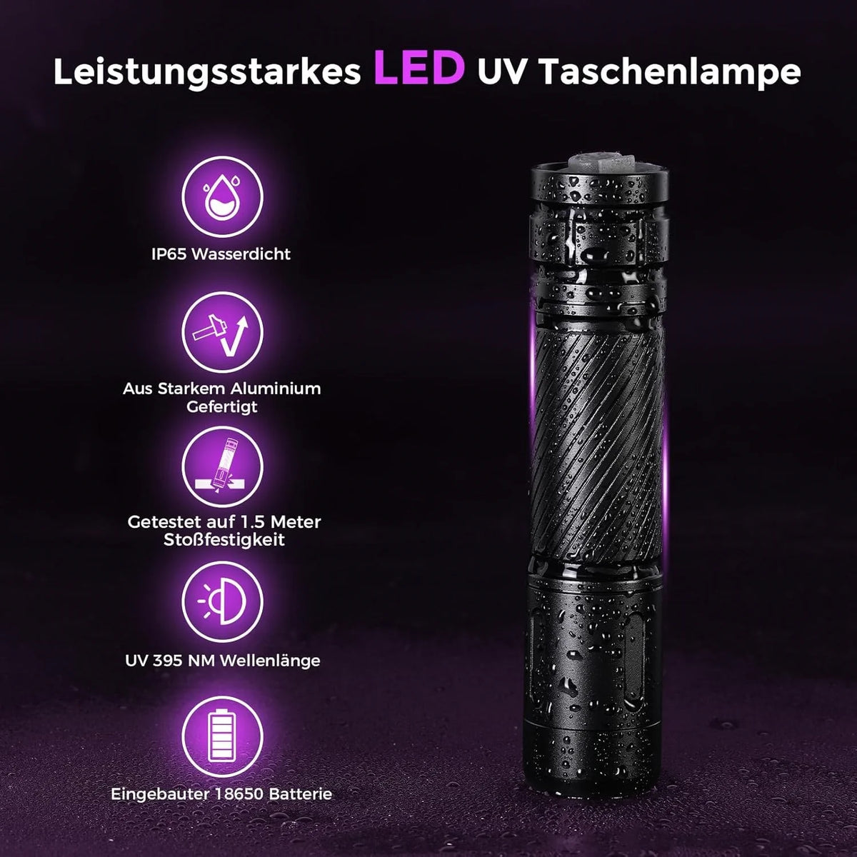 UV Taschenlampe 395nm Schwarzlicht LED wiederaufladbar Detektor IP65