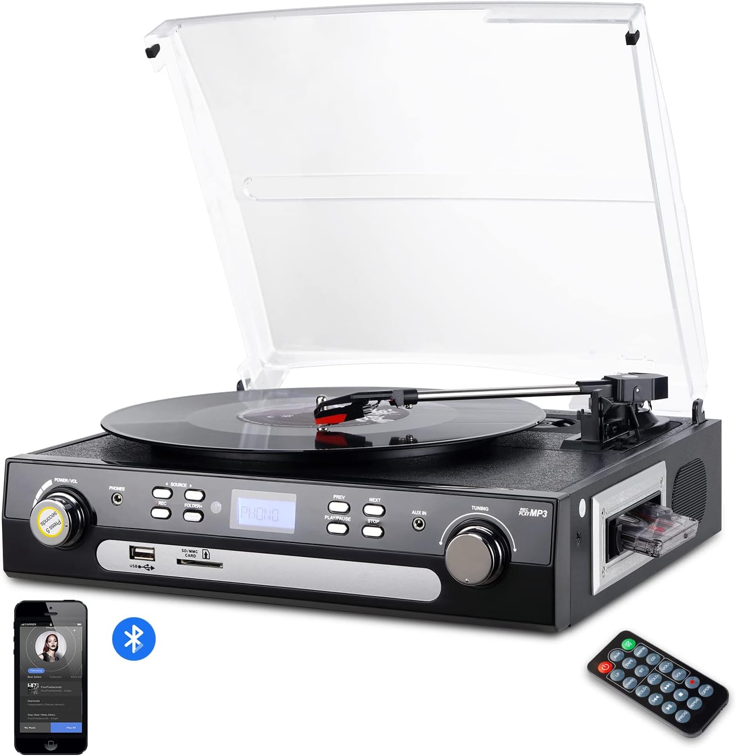 Record player with MP3 USB digitization function Speaker - Natural wood NEW 