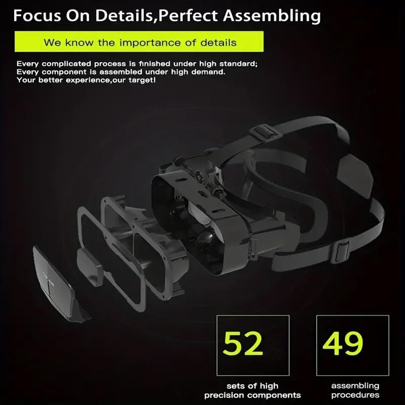 VR Brille 3D für Smartphone & PC – Leichtes VR Headset mit Linsen-/Pupillen-Distanzregler, abnehmbarem Komfortpolster, kompatibel mit Android & iOS