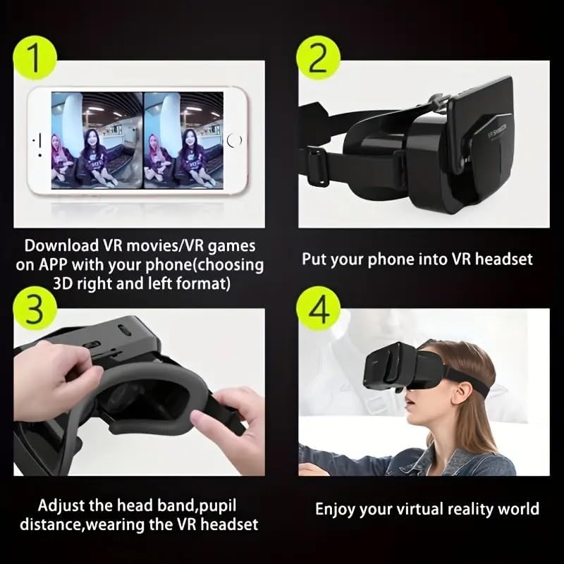 VR Brille 3D für Smartphone & PC – Leichtes VR Headset mit Linsen-/Pupillen-Distanzregler, abnehmbarem Komfortpolster, kompatibel mit Android & iOS