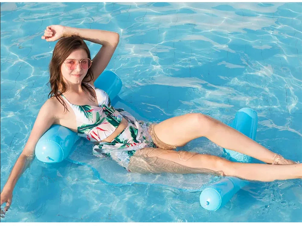 Wasserhängematte Aufblasbar Pool Liege Schwimmmatte Luftmatratze Blau