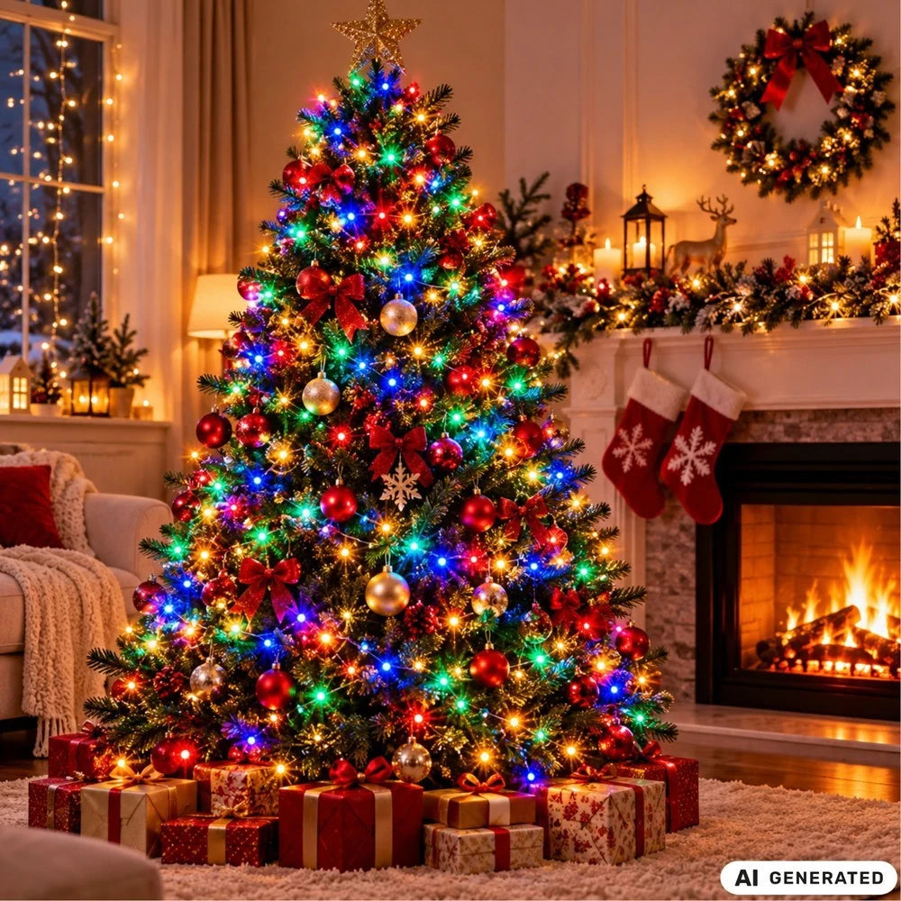 Weihnachtsbeleuchtung 200 LED Bunt 8 Modi Lichterkette Innen Verbindbar