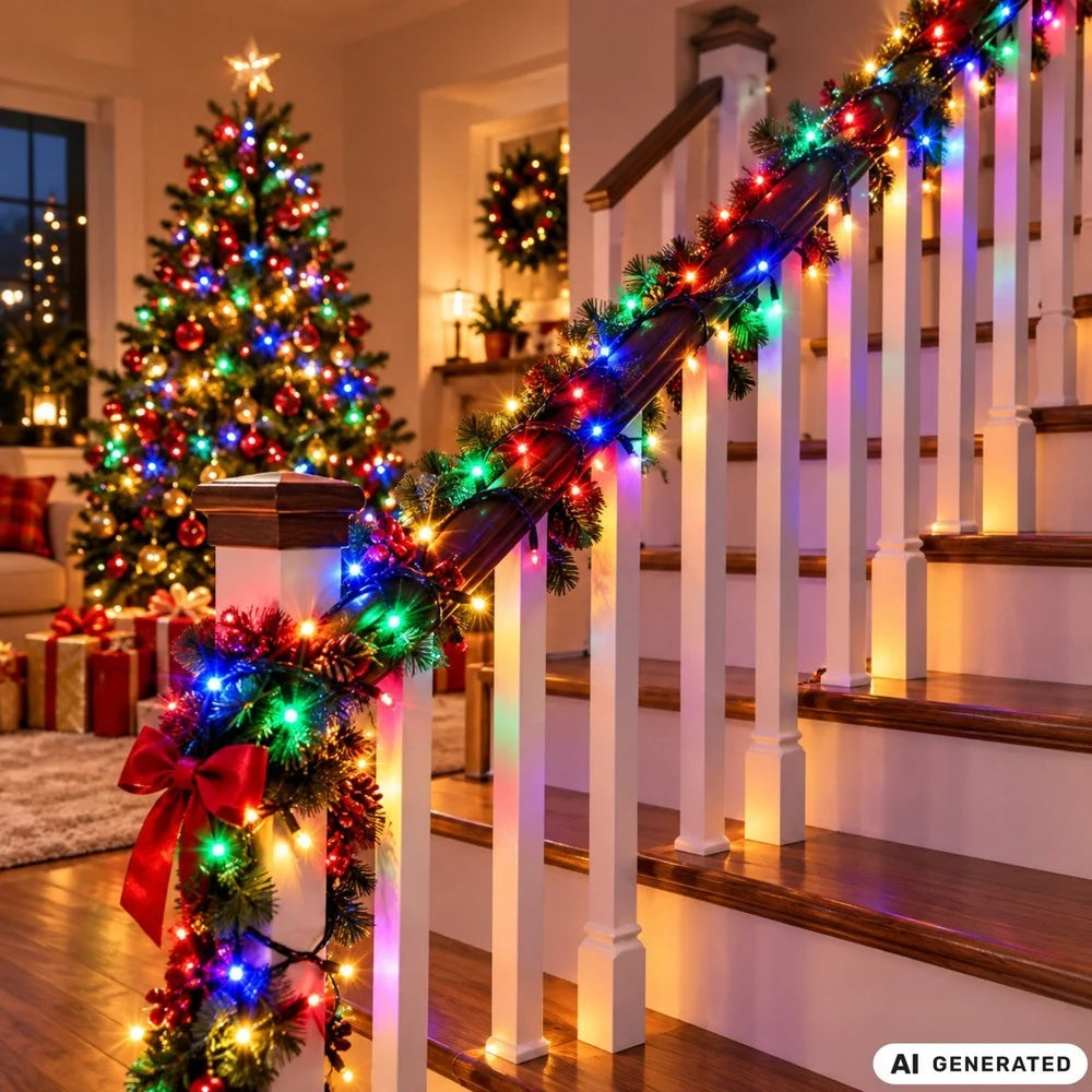 Weihnachtsbeleuchtung 200 LED Bunt 8 Modi Lichterkette Innen Verbindbar