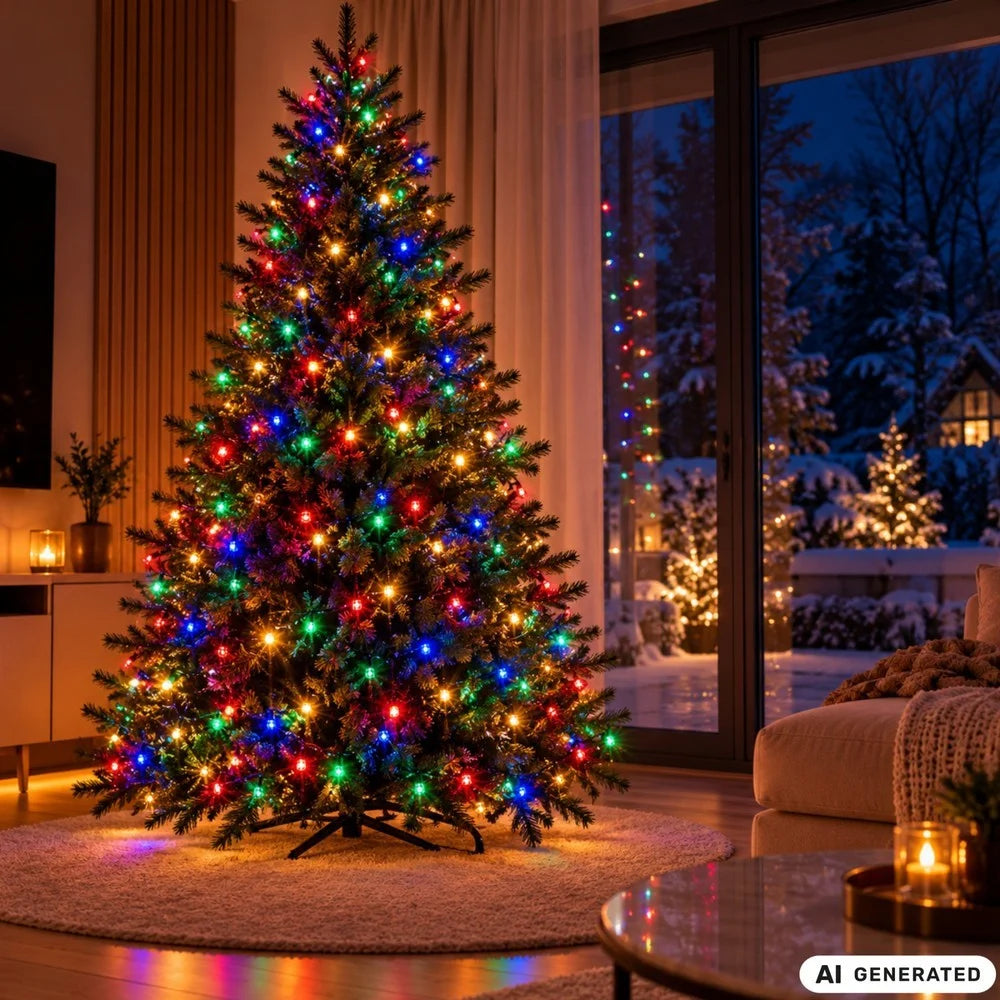 Weihnachtsbeleuchtung 200 LED Bunt 8 Modi Lichterkette Innen Verbindbar