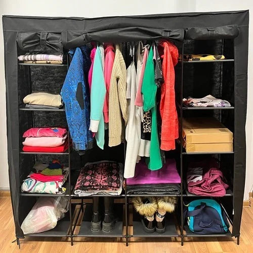 XXL Stoff Kleiderschrank 170x170 cm – Faltschrank mit 14 Fächern und 2 Kleiderstangen